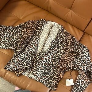 LPA Leopard Print Open Front Blouse - Brown and Black